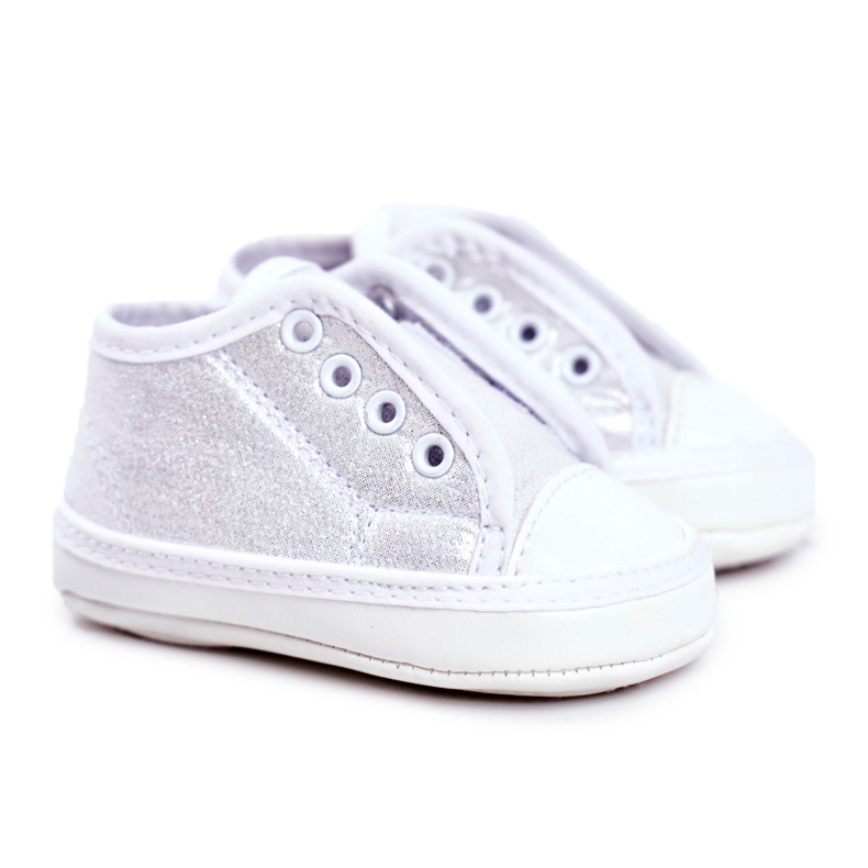 Apawwa Tênis infantil velcro com brocado batismo prata milley branco
