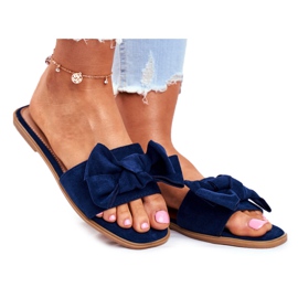 Chinelos femininos da Malásia com laços azul-marinho