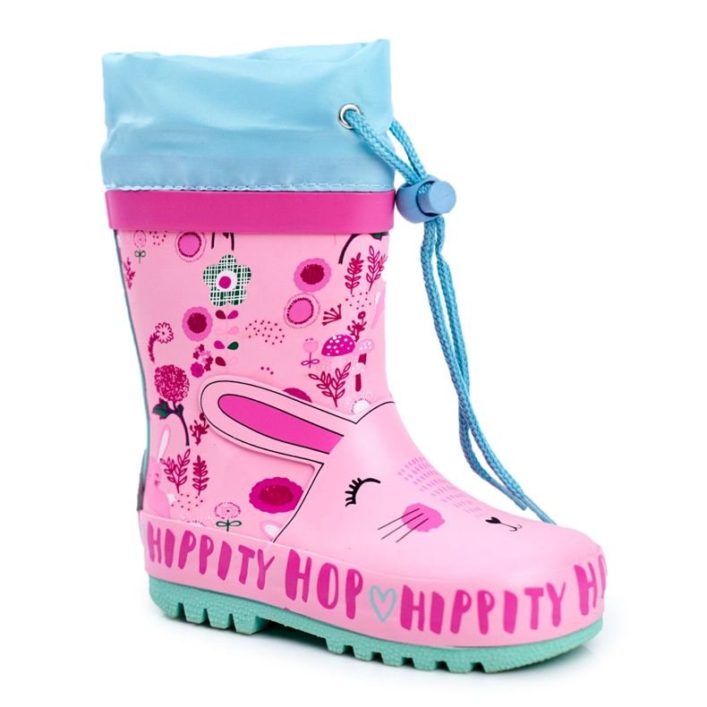 Bl&Ki Botas de chuva de borracha para crianças rosa coelho hippity hop