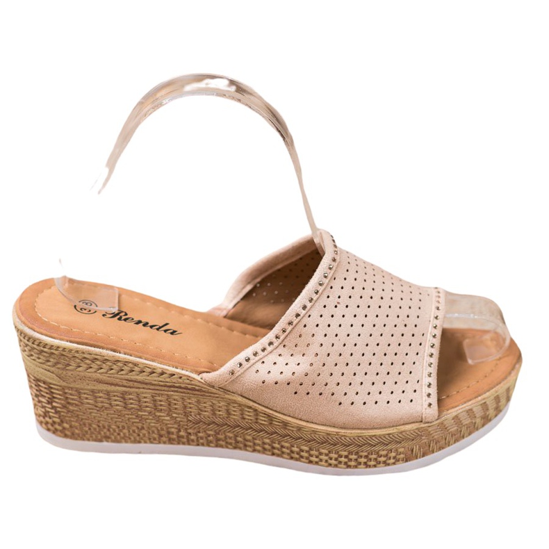 Renda Chinelos Openwork Wedge bege