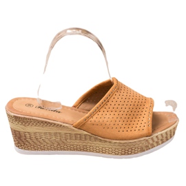 Renda Chinelos Openwork Wedge marrom