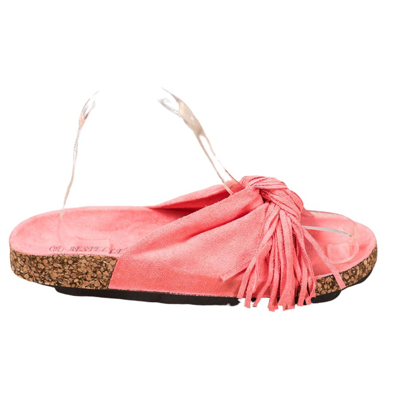 Bestelle Chinelos de camurça com franjas vermelho Bestelle Chinelos de camurça com franjas vermelho