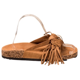 Bestelle Chinelos de camurça com franjas marrom