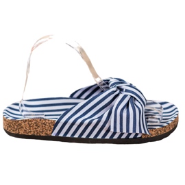 Bona Chinelos com laço listrado branco azul Bona Chinelos com laço listrado branco azul