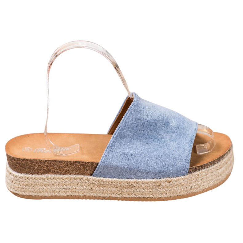 Renda Chinelos de camurça na plataforma azul