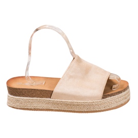 Renda Chinelos de camurça na plataforma marrom