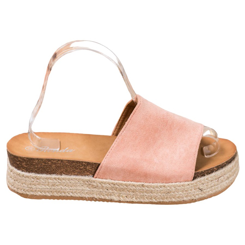 Renda Chinelos de camurça na plataforma rosa