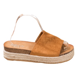 Renda Chinelos de camurça na plataforma marrom