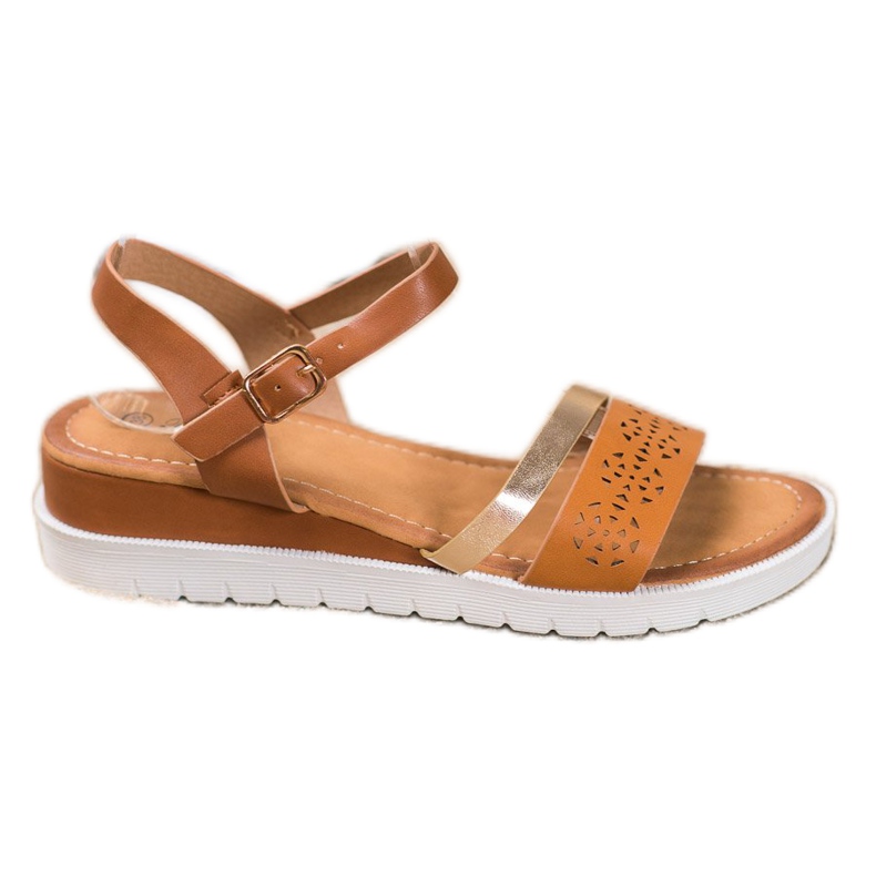 Renda Sandálias de cunha com couro ecológico castanho