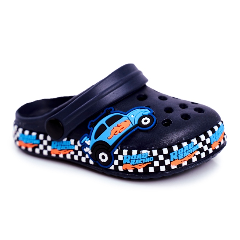 Giolan Chinelos infantis de espuma crocs Navy Blue Road Racing azul marinho azul laranja