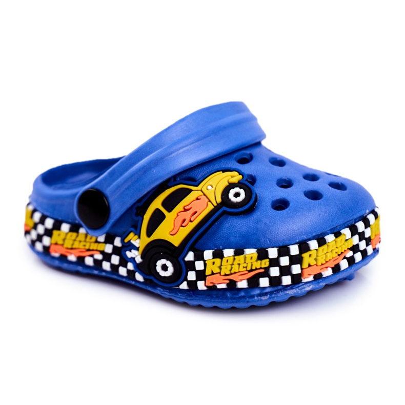 Giolan Chinelos infantis de espuma Crocs Blue Road Racing azul amarelo