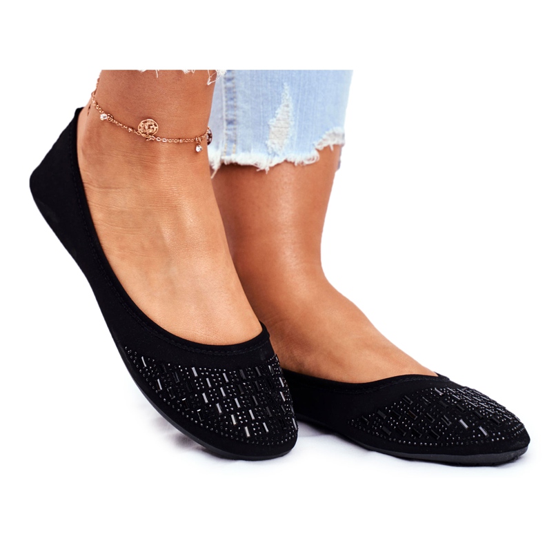 Le Scarpe Bailarinas negras femininas com zircônia cúbica Amantero preto