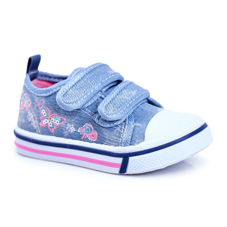 PL1 Tênis infantil azul junalo velcro rosa