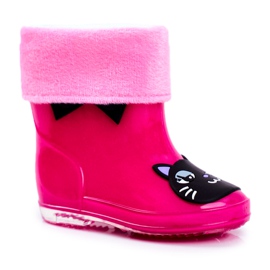 Botas de chuva de borracha infantil gato rosa preto