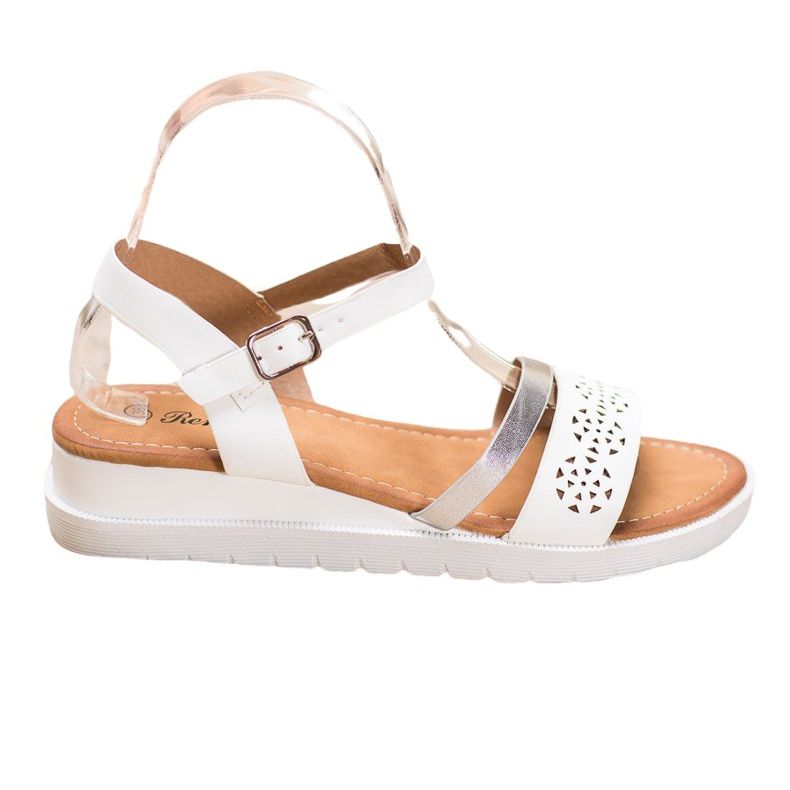 Renda Sandálias de cunha com couro ecológico branco