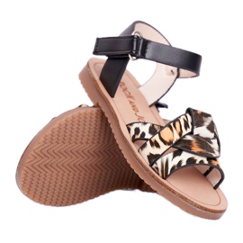 FRROCK Sandálias infantis com velcro Panterka Mimi castanho preto laranja