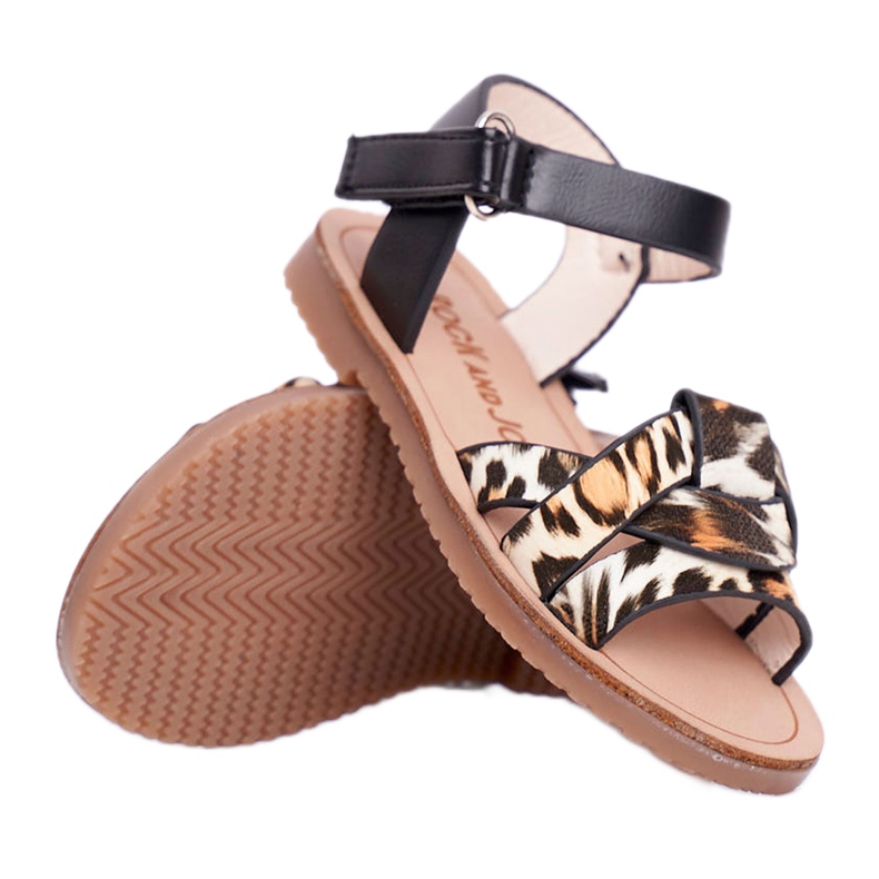 FRROCK Sandálias infantis com velcro Panterka Mimi castanho preto laranja