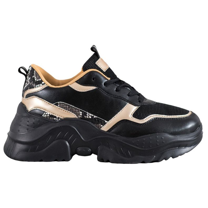 SHELOVET Tênis pretos com inserções douradas amarelo