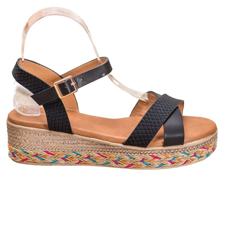 Small Swan Sandálias elegantes com couro ecológico preto