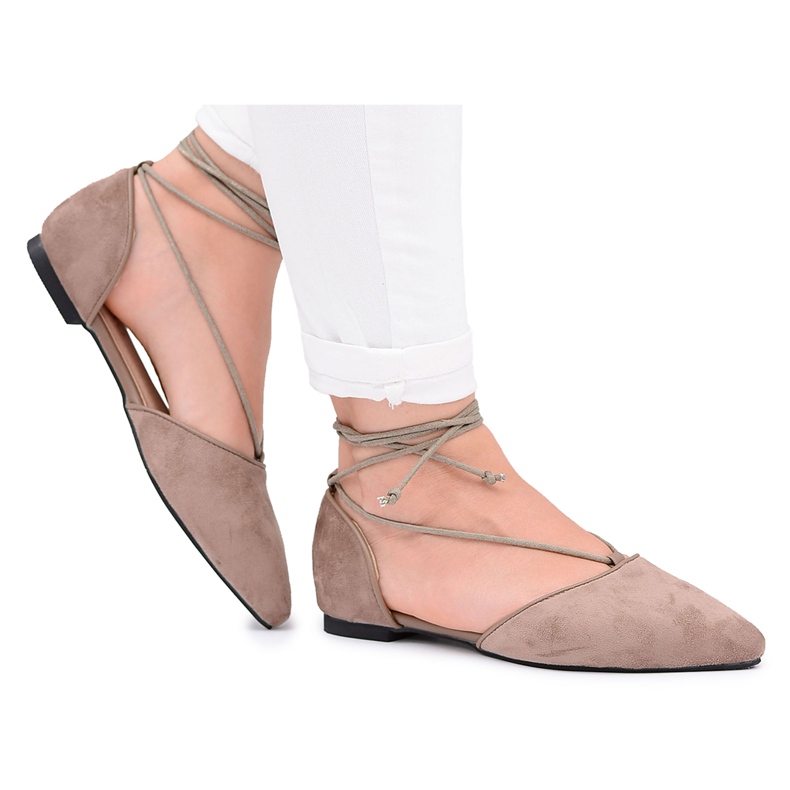 Lu Boo Tied Ballerinas Em Spitz Larissa Khaki Suede cáqui