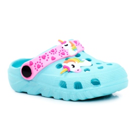 Bona Chinelos infantis de espuma Crocs Blue Unicorn Lily roxo azul