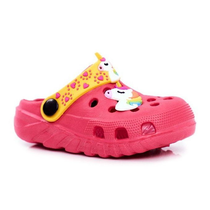 PB2 Chinelos infantis de espuma de crocs rosa unicórnio lírio amarelo