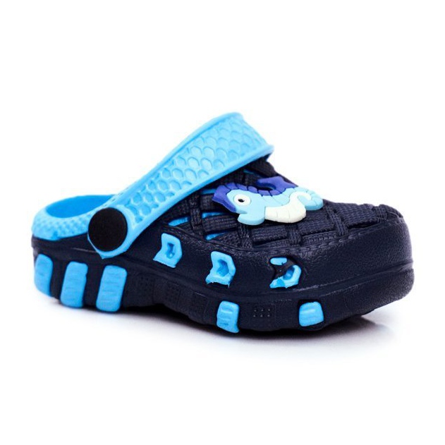 Chinelos infantis de espuma Crocs Black Seahorse Casper preto azul