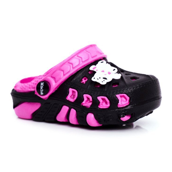 Chinelos infantis de espuma Crocs Black Polar Bear Oddie preto rosa