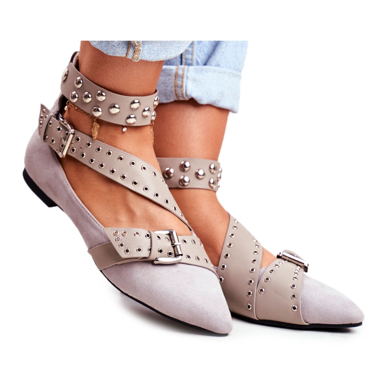 Lu Boo Ballerina In Spitz Listrado Rebites Gray Esteria cinza