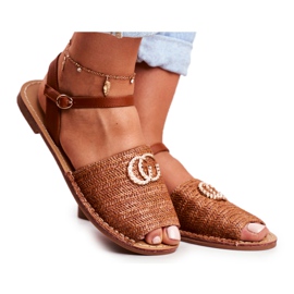 Sandálias planas marrom feminino Lu Boo trançado Felicia