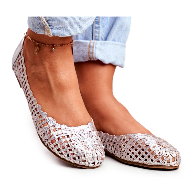 Lu Boo Feminino Bailarinas Prata Openwork Trançado Carry cinza