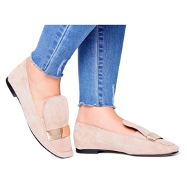 Mocassins femininos com um prato Golden Lords Beige Lu Boo Harlem bege