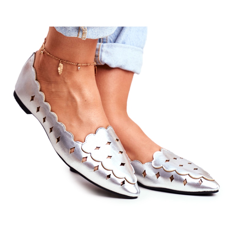 Lu Boo feminino bailarinas prata metálico Dianna cinza