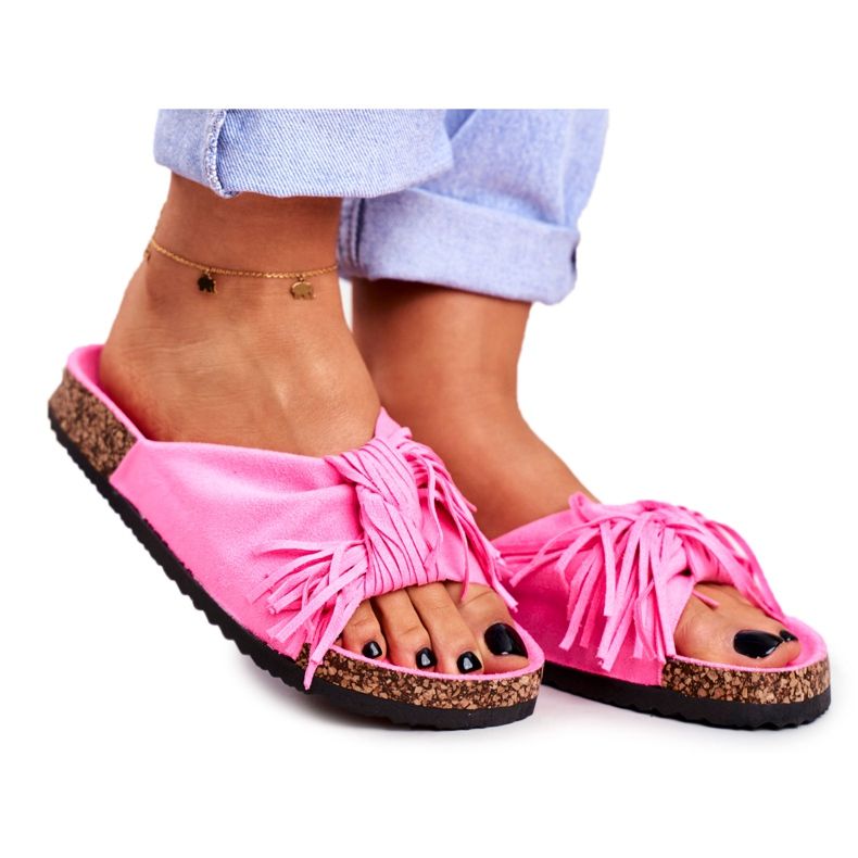 BUGO Chinelos fluo rosa feminino na marina Cork Fringe