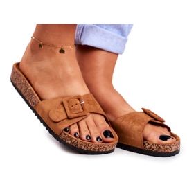 BUGO Chinelos femininos marrons com fivela ajustável rosalina marrom