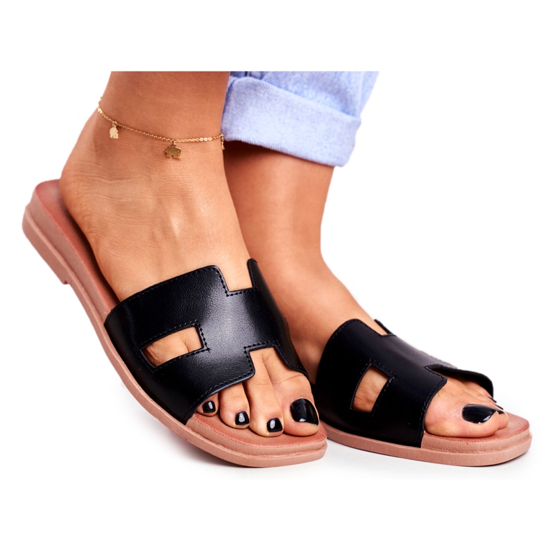 BUGO Chinelos femininos clássicos geométricos pretos