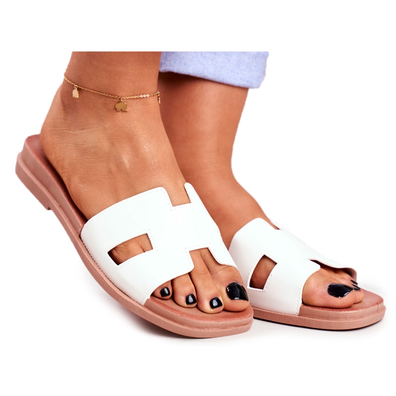 BUGO Chinelos Femininos Branco Geométrico Clássico Teodora