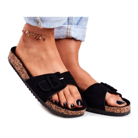 BUGO Chinelos femininos com ajuste de fivela preto rosalina BUGO Chinelos femininos com ajuste de fivela preto rosalina