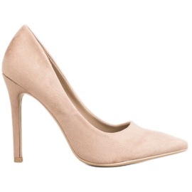 Small Swan Bombas de camurça em um alfinete castanho Small Swan Bombas de camurça em um alfinete castanho