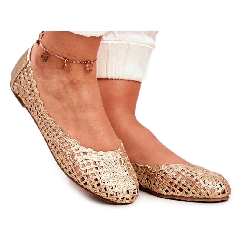 Lu Boo feminino bailarinas ouro a céu aberto trançado transporte dourado