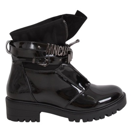 Botas laqueadas em sola preta maciça NC1039 Black preto