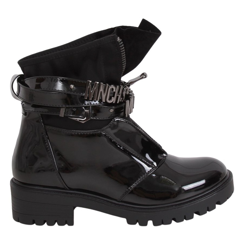 Botas laqueadas em sola preta maciça NC1039 Black preto
