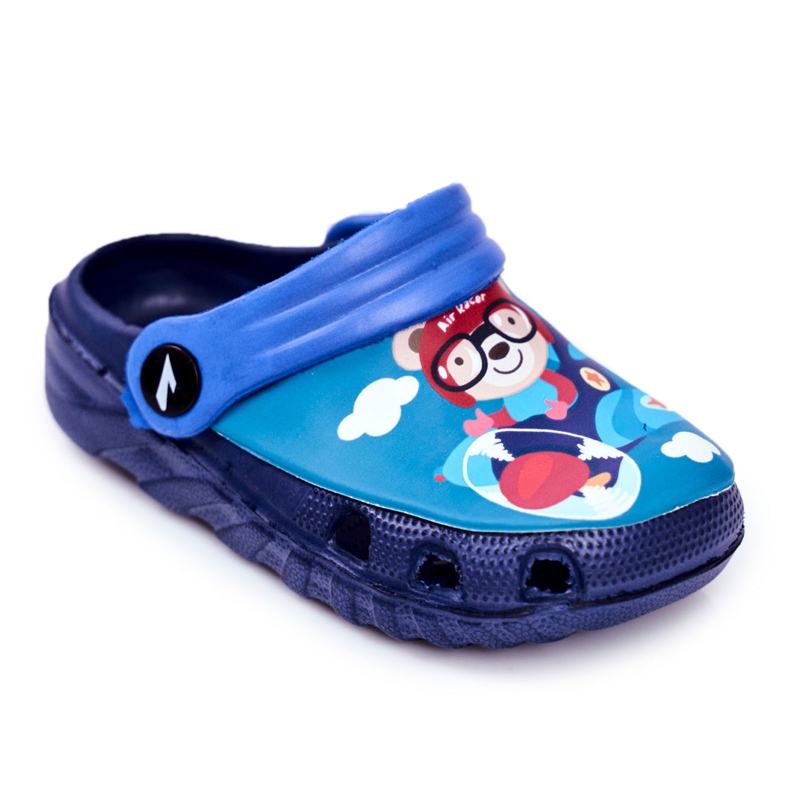 Chinelos infantis de espuma Crocs azul marinho Teddy Bear Pilot SuperFly