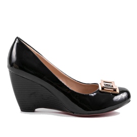 Bombas de cunha preta com fivela 0089-1 preto