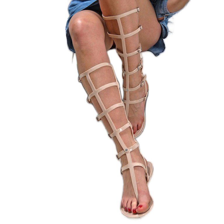 Lu Boo Beige Sandálias Alto Romanos Japoneses Harona bege