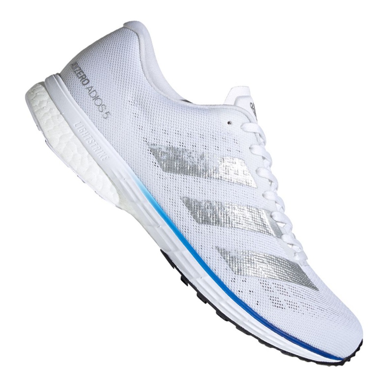 Tênis de corrida adidas adizero Adios 5 M FV7334 branco azul prata