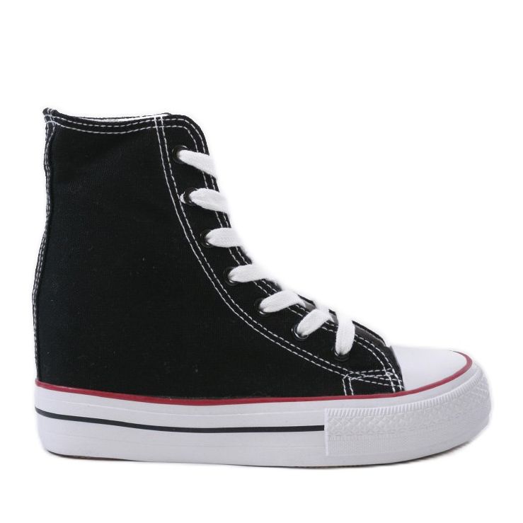 Tênis preto com cunhas amarradas B706-1 Tênis preto com cunhas amarradas B706-1