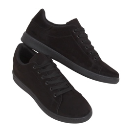 Tênis femininos pretos de camurça preta 6301 Tênis femininos pretos de camurça preta 6301