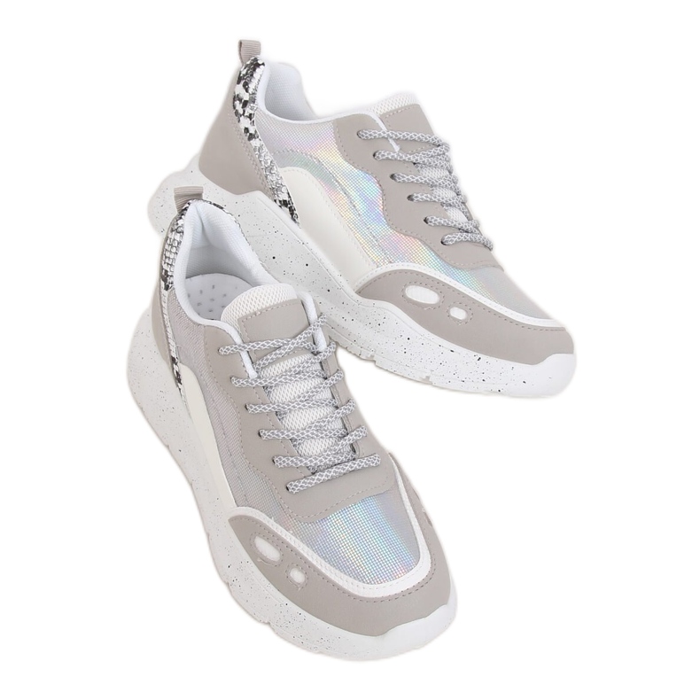 Sapatos esportivos prateados LL1771 brancos e cinza