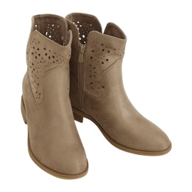 Botas openwork com salto oculto bege CH2008 bege marrom